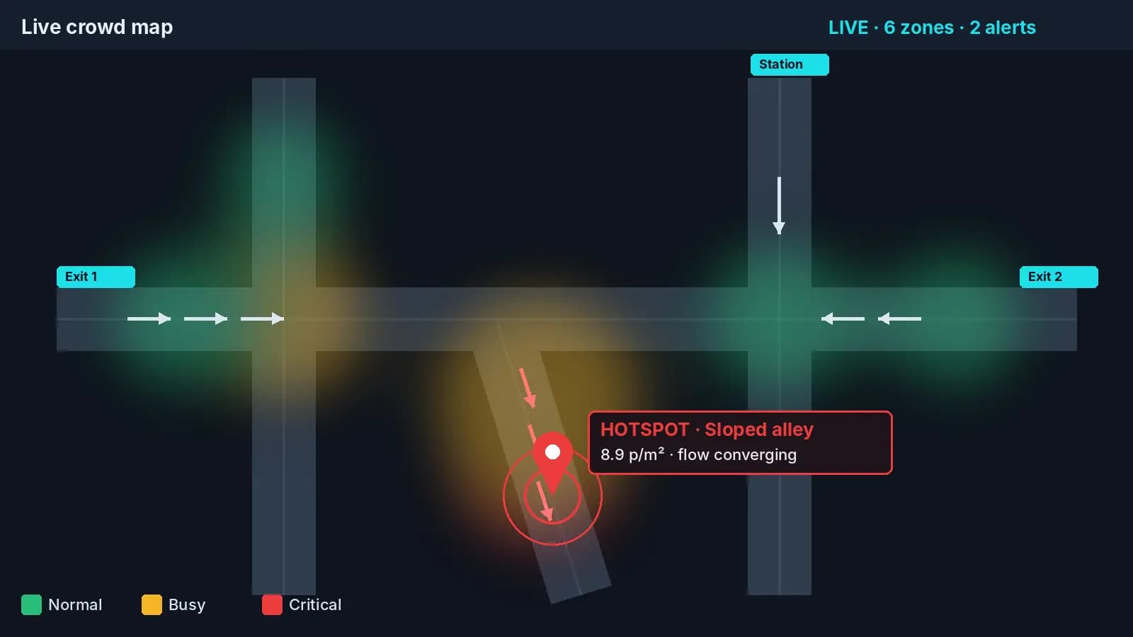 CODEWORK live crowd map with congestion hotspot alert